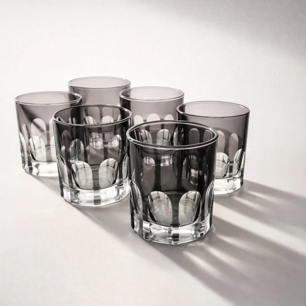 RIALTO HANDMADE IN TÜRKIYE SMOKE OLD FASHIONED GLASSES 12 OZ SET OF‎ 6 MCM STYLE